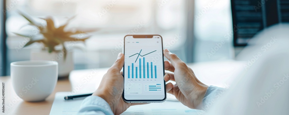 Aufkleber professional setting with a smartphone displaying new social media analytics