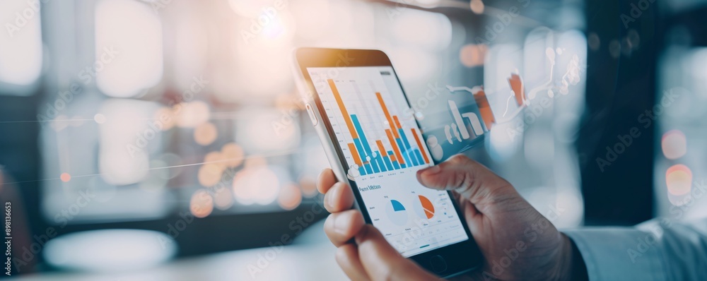 Poster professional setting with a smartphone displaying new social media analytics