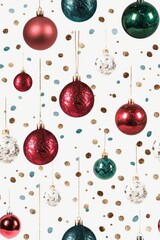 Christmas ornaments in a seamless holiday design, rendered in watercolor style, celebrate the festive spirit with elegant and colorful decorations.