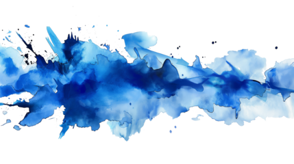 Abstract Blue Ink Splatter on Clear Background