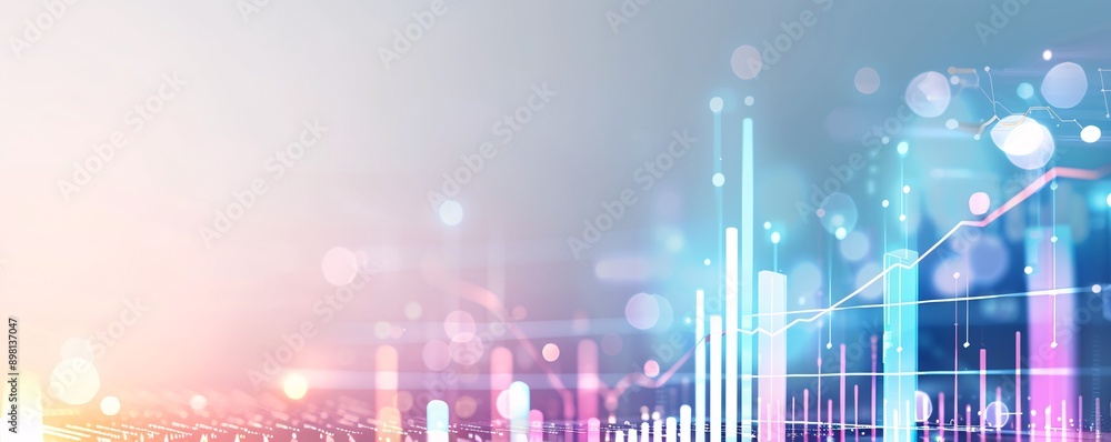 Poster soft gradient primary colors surrounding an seo graph, representing effective campaigns