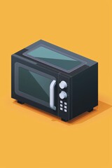 Fototapeta premium Black Microwave Oven on Yellow Surface