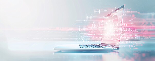 Minimalist digital background with laptop and online advertising visuals, highlighting new strategies