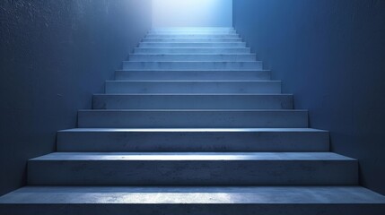 Fototapeta premium A long staircase with bright light at the end. A concept of hope and progress.
