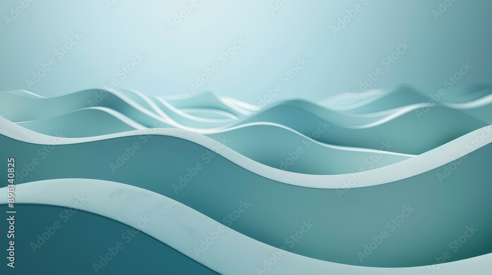Aufkleber abstract 3d rendering of blue waves, creating a calming and minimalist background. perfect for desig