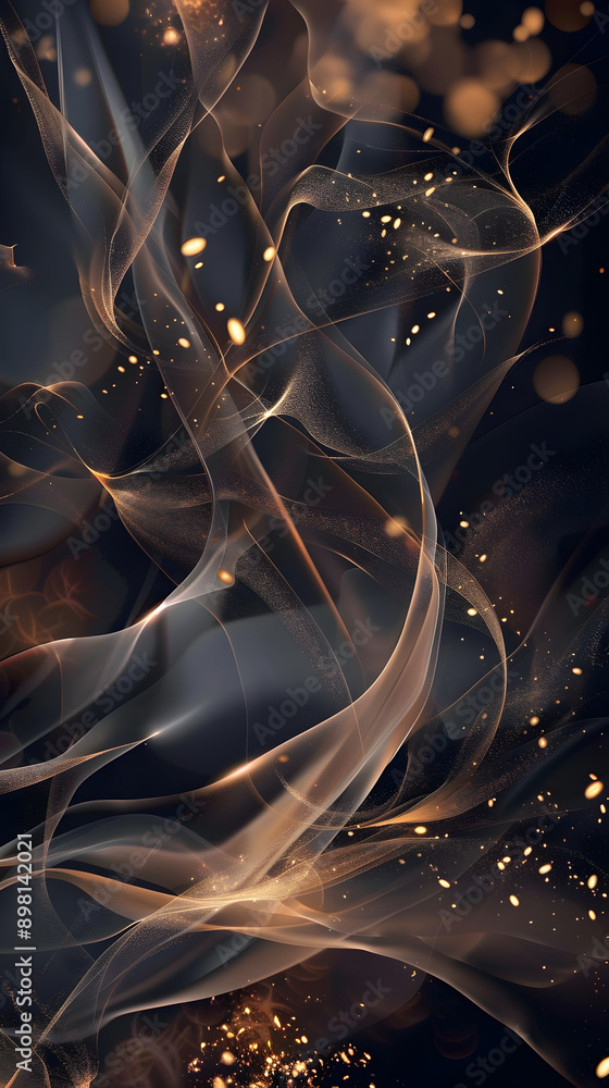 Poster flowing wisps of translucent smoke with golden highlights create an ethereal and dreamy atmosphere a