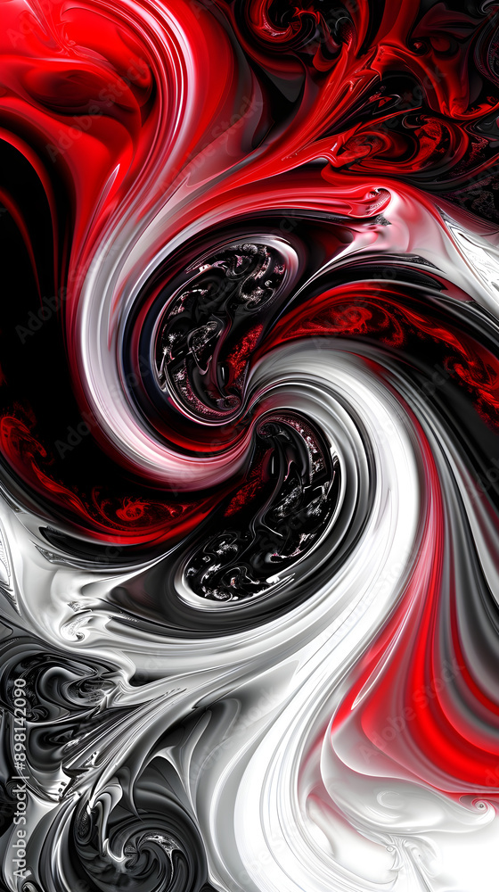 Poster bold colors swirl together in a mesmerizing abstract composition, featuring vibrant reds, blacks, an
