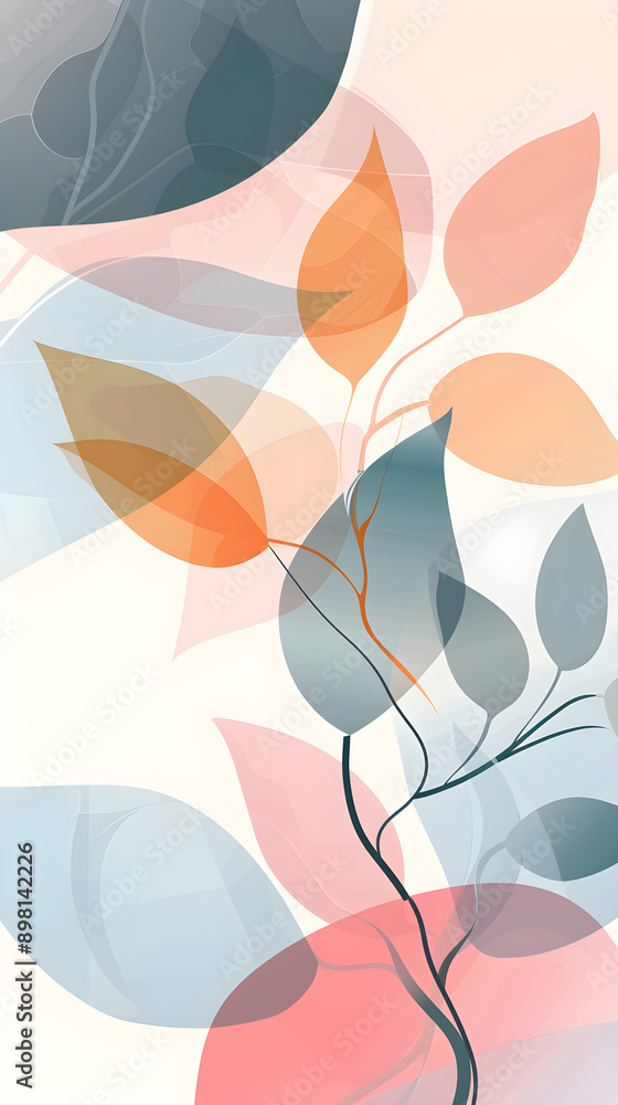 Aufkleber abstract leaves in soft pastel colors create an elegant design. the fluid shapes include translucent