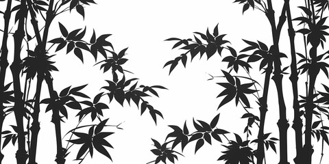 Elegant black bamboo silhouette on white background. Japanese or Chinese style plant. Vector illustration for spa, meditation, zen design concept.