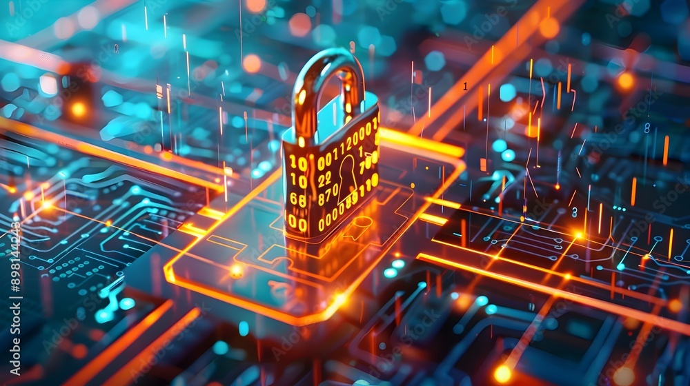 Poster digital lock symbolized by binary code on passing lane sign