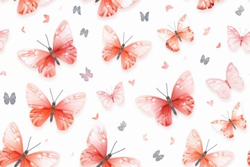 Fototapeta premium Butterflies with delicate wings, depicted in a seamless nature pattern using watercolor style