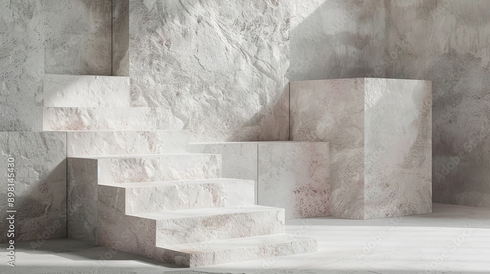 Poster minimalist concrete steps and platform with soft light. perfect for product display or abstract back