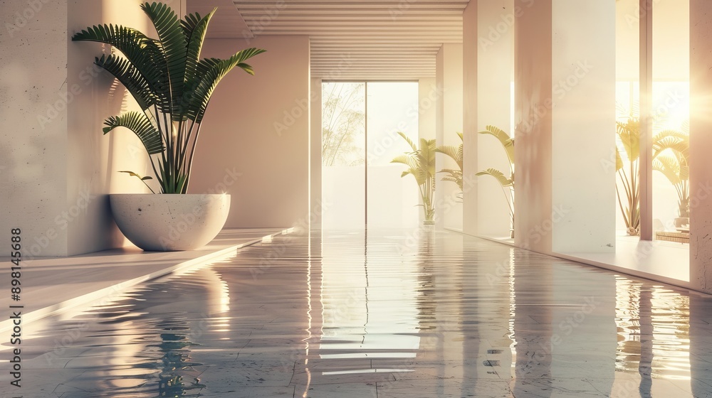 Poster modern indoor pool with natural light streaming in, creating a tranquil and relaxing atmosphere.