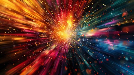 Naklejka premium Abstract background exploding with colorful light trails and particles over a dark background