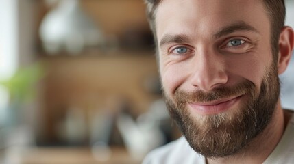 Obraz premium Portrait of a bearded man smiling at the camera, informal and friendly expression