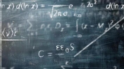 Chalkboard filled with complex mathematical equations and formulas. Seamless looping 4k time-lapse animation video background - Powered by Adobe