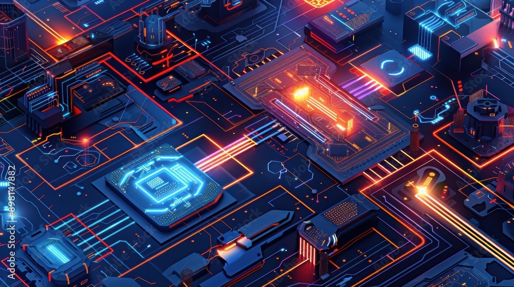 Aufkleber a highly detailed futuristic microchip with advanced circuitry and glowing elements
