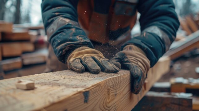 A person using a saw to cut a piece of wood, potentially for DIY or construction projects