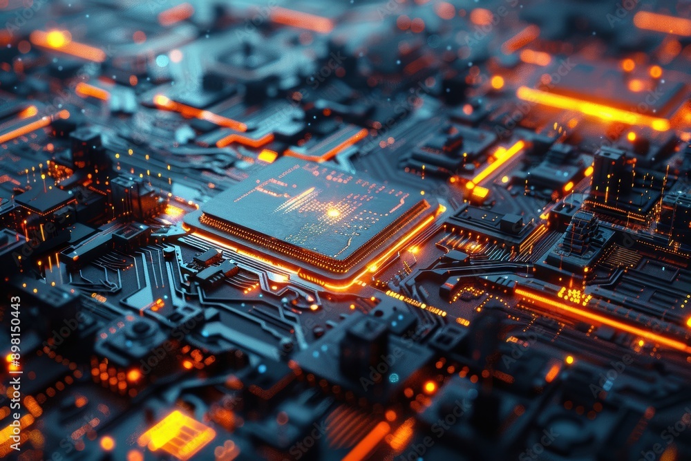 Aufkleber a highly detailed futuristic microchip with advanced circuitry and glowing elements