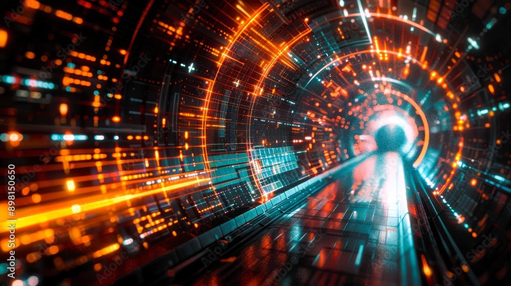 Aufkleber a vibrant digital tunnel with glowing lines and patterns, representing technology and innovation in 