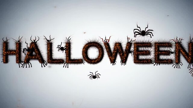 A scary inscription "Halloween" on a light background, made up of beetles and spiders.
Concept: holiday animation, creepiness and fear, themed events October
