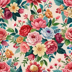  Seamless pattern of watercolor floral bouquets, Generative AI 