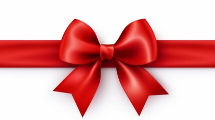 Fototapeta premium Red ribbon with bow isolated on white background for Christmas card design. Neural network ai generated art