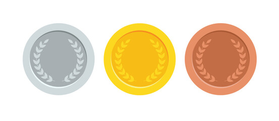 Three medal with gold madel and silver, bronze madel and red ribbon. vector illustration