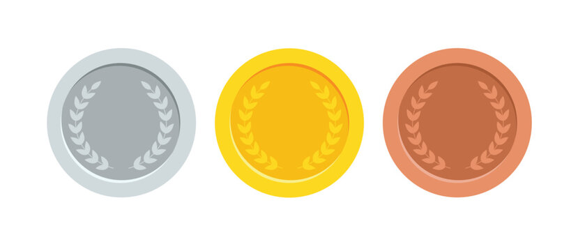Three medal with gold madel and silver, bronze madel and red ribbon. vector illustration