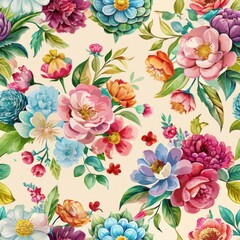  Seamless pattern of watercolor floral bouquets, Generative AI 