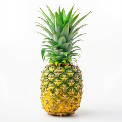 Fototapeta premium A fresh pineapple with vibrant green leaves, isolated on a white background