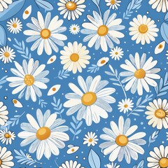 Seamless pattern of whimsical daisies scattered playfully, Generative AI