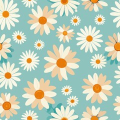Seamless pattern of whimsical daisies scattered playfully, Generative AI