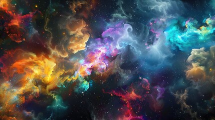 Fototapeta premium Artistic depiction of a galaxy with vivid colors and abstract shapes, creating a mesmerizing and otherworldly visual effect