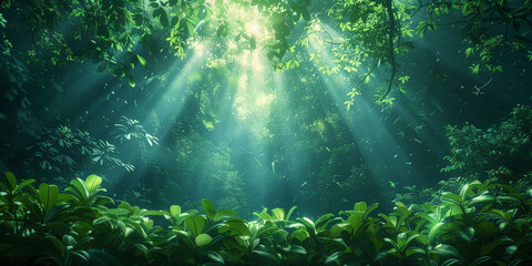 Obraz premium Forest background with sunshine. ECO concept picture. Generation, AI