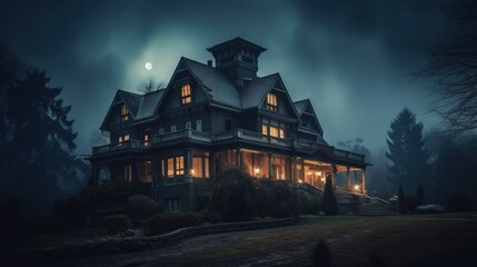 Mysterious Mansion in the Moonlight
