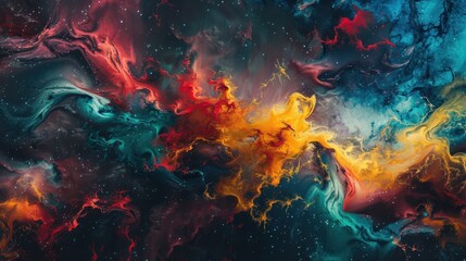 Artistic depiction of a galaxy with vivid colors and abstract shapes, creating a mesmerizing and otherworldly visual effect