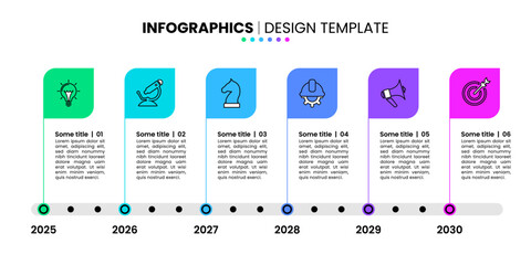 Infographic template. Timeline with 6 flags in a row