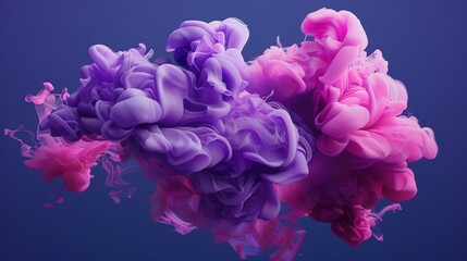 Obraz premium Abstract shape formed by blending purple and pink ink cloud on blue background