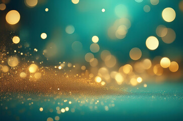 Abstract bokeh background gold turquoise