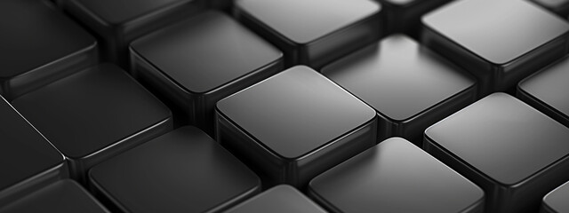 Fototapeta premium Dark squares abstract 3d black background. abstract 3d texture black square pattern background, grunge surface. Black color square pattern on banner with shadow. 