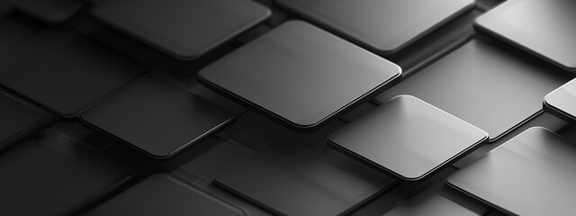 Fototapeta premium Dark squares abstract 3d black background. abstract 3d texture black square pattern background, grunge surface. Black color square pattern on banner with shadow. 