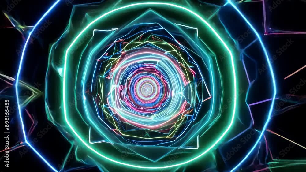 Poster colorful neon lights rotating in a circular pattern