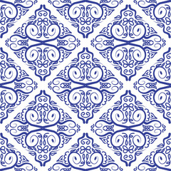 Blue color abstract mandala motif seamless pattern for carpet, tile, textile and wallpaper.