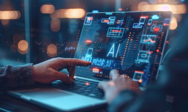 Artificial Intelligence AI Digitalant architect creating artificial intelligence web design with a virtual screen interface.