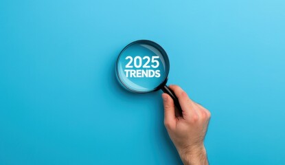 Hand holding magnifying glass and focusing on the word TREND Finding trends in business concepts.