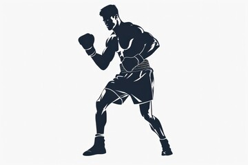 This striking image features a boxer standing in a full fighting stance, ready for action. The powerful posture emphasizes his readiness and determination for the upcoming fight.