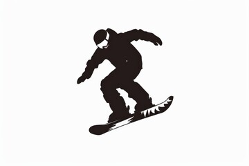 A silhouette of a snowboarder executing a freestyle jump, featuring a mid-air pose with bent knees and arms extended, embodying freedom and extreme sports.