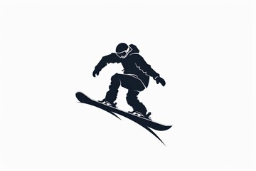 Fototapeta premium A striking silhouette of a snowboarder performing a trick mid-air, showcasing a stylish pose with a slightly bent posture, representing skill, adventure, and creativity.