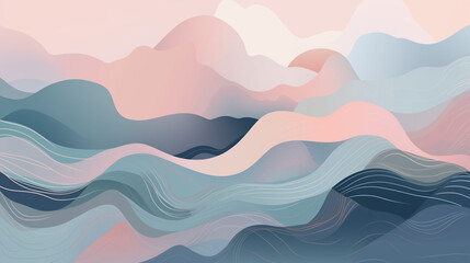 Fototapeta premium Landscape. beruhigende landschaft, a serene abstract scene with fluid, flowing shapes, calming pastel colors, and soft gradients. Incorporate gentle -KI Generiertes Bild- 